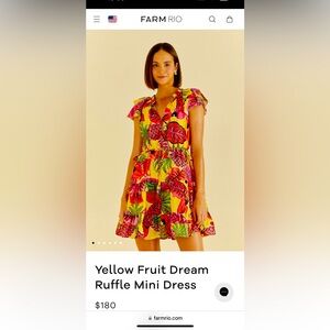 FARM Rio Yellow Fruit Dream Ruffle Mini DressFruit - Size Medium